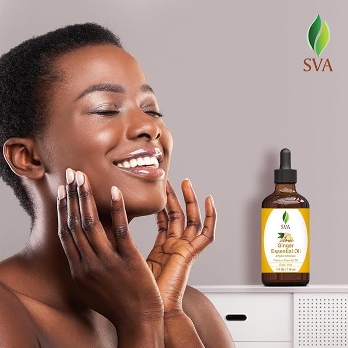 SVA Ginger Essential Oil – 4 Fl Oz – 100% Natural Ginger Oil - for Diffuser, Hair Care, Face, Skin Care, Aromatherapy, Scalp and Body Massage, Soap and Candle Making – with Dropper-Velvo Beauty