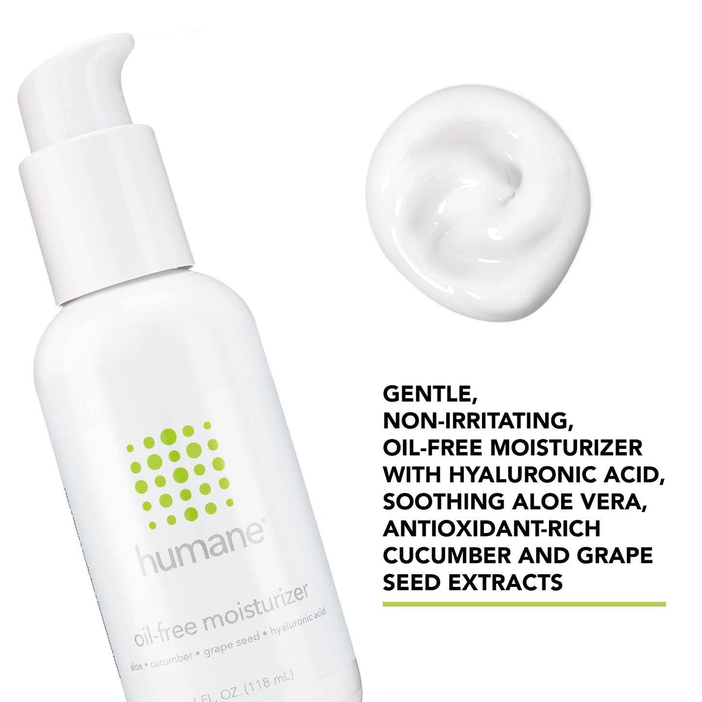 humane Oil-Free Daily Lightweight Face Moisturizer for Acne-Prone Skin - 4 Fl Oz - Gentle for All Skin Types - With Soothing Antioxidants Like Aloe Vera, Hyaluronic Acid, Cucumber and Grapeseed-Velvo Beauty