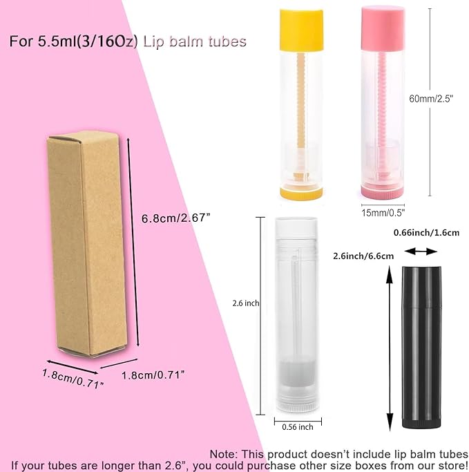 50 Pcs Lip Balm Containers Packaging Boxes, 2.67x0.7x0.7 Inch Wrapping Box for 0.15Oz Lipbalm Round Tubes, 5.5ml DIY Lipsticks Kraft Paper Package Boxes-Velvo Beauty