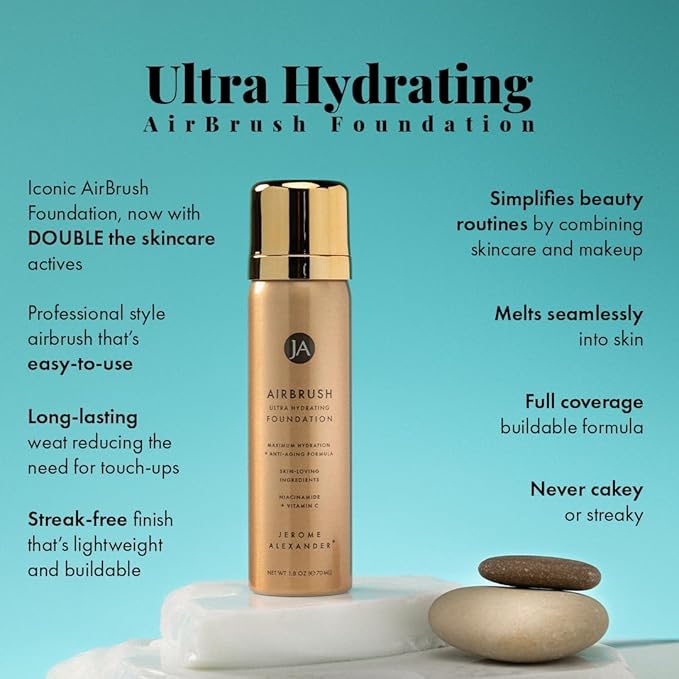 Jerome Alexander Airbrush Foundation Ultra Hydrating, Spray Foundation Makeup with 2x the Active Ingredients, Ultra-Light, Buildable, Full Coverage Formula (Warm Medium)-Velvo Beauty