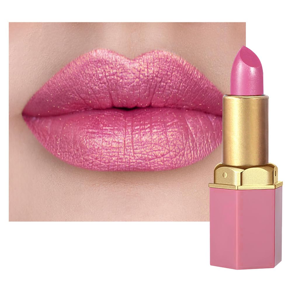 Pink Purple Metallic Lipstick for Women,Lightweight Shimmer Frosted Lipstick,Glitter Lip Gloss Stain Long Lasting Waterproof Smudge Proof 24 Hour Full Coverage Lip Makeup,Vegan-Velvo Beauty