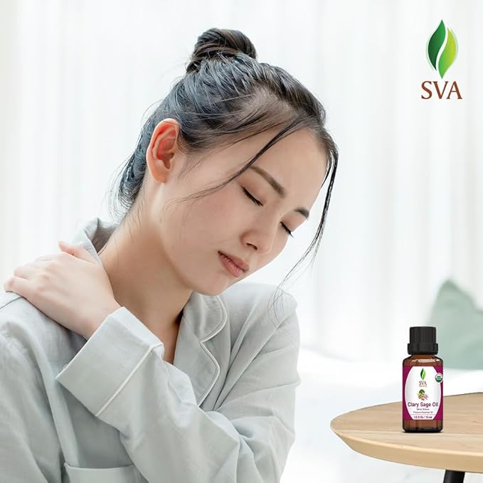 SVA Clary Sage Essential Oil Organic – 1/3 Fl Oz – 100% Natural Organic Clary Sage Oil - for Diffuser, Hair Care, Face, Skin Care, Aromatherapy, Scalp and Body Massage, Soap and Candle Making-Velvo Beauty