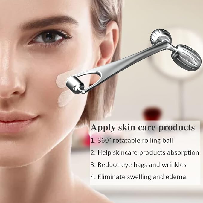 Yeamon Gua Sha Facial Tools and Face Roller Set, Facial Massage Tool for Women’s Skincare Routine,Cooling Stainless Steel Face Sculpting Eyes Roller Guasha for Daily Use or Self-Care Gift for Women-Velvo Beauty