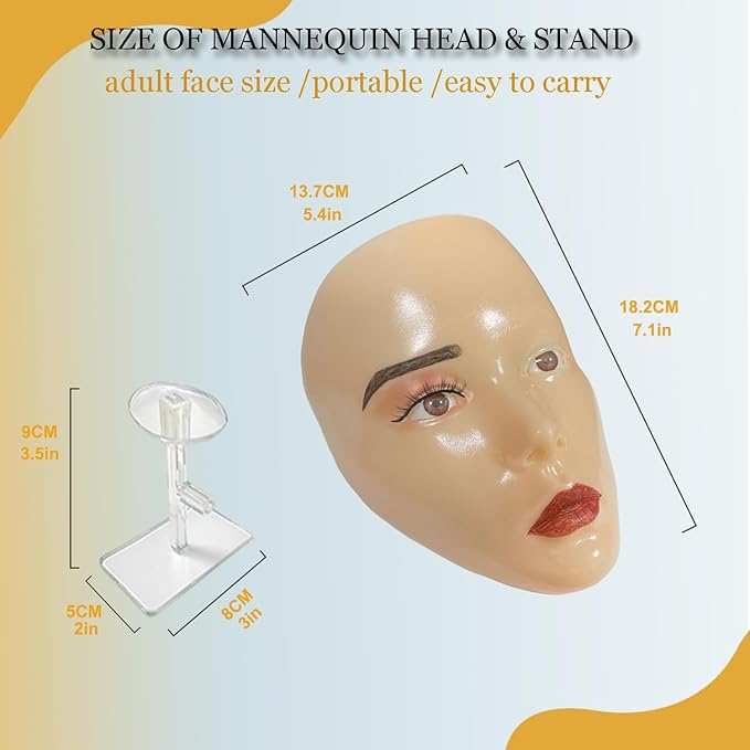 Makeup Practice Face Board, 5D Makeup Mannequin Face with Makeup Practice Kit for Makeup Artist, Beginners Face Makeup Practice, Eyelash Eyeliner Eyebrow Mapping, Come with Makeup Tools & Makeup Bag-Velvo Beauty