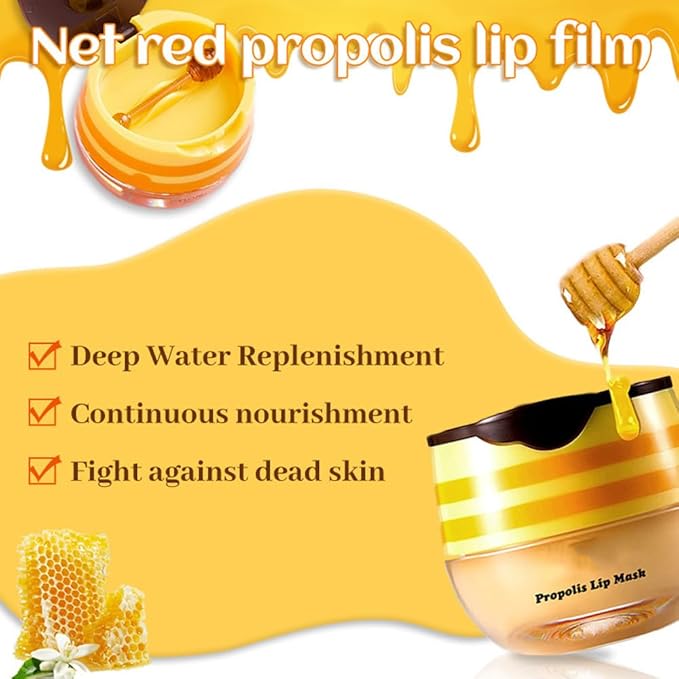 Honey Lip Balm Pot, Propolis Lip Mask, Strawberry Hydrating Propolis Lip Sleeping Mask, Prevent Dry&Cracked, Lip Repair Nourishes the Lip Skin (honey&straberry&cherry&apple)-Velvo Beauty