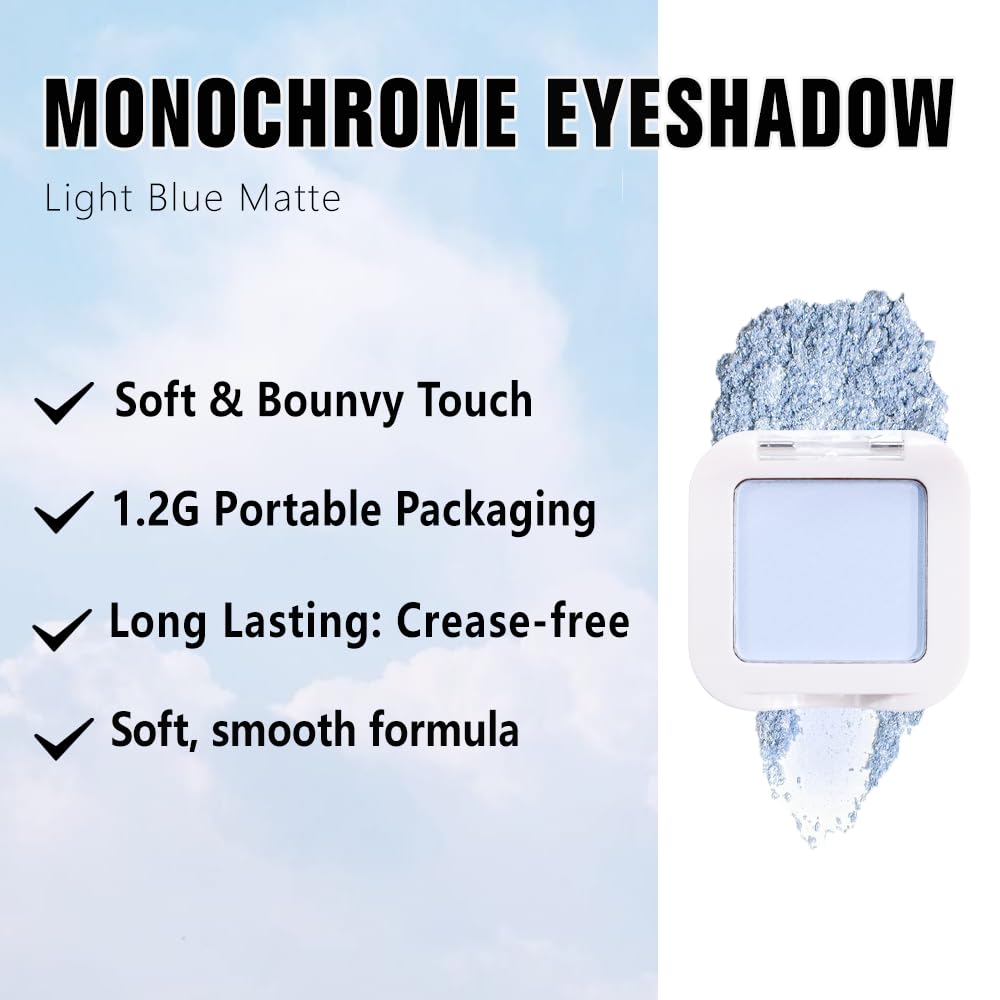 Kaely Pressed Single Eyeshadow Makeup, Light Blue Monochrome Matte Eye Shadow for Older Women, Neutral Powder Eyeshadow Palette Pigmented Waterproof, sombras para ojos, Lightweight Blendable, 22-Velvo Beauty