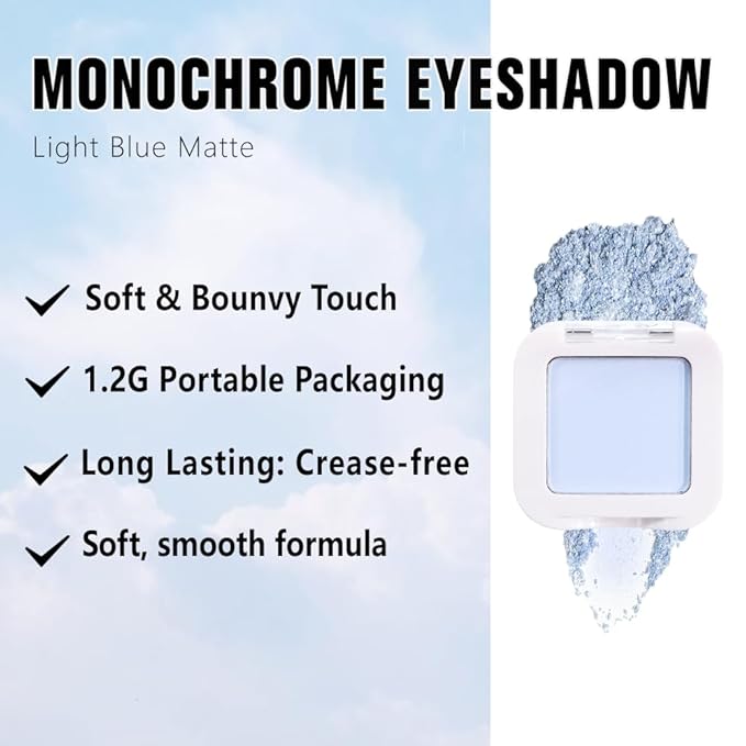 evpct Light Blue Matte Single Eyeshadow Palette, Pastel Sky Blue Natural Cream Powder Matte Eye Shadow Palette Makeup for Older Women, Highly Pigmented Mini Monochrome Eyeshadow Sombra Para Ojos-Velvo Beauty