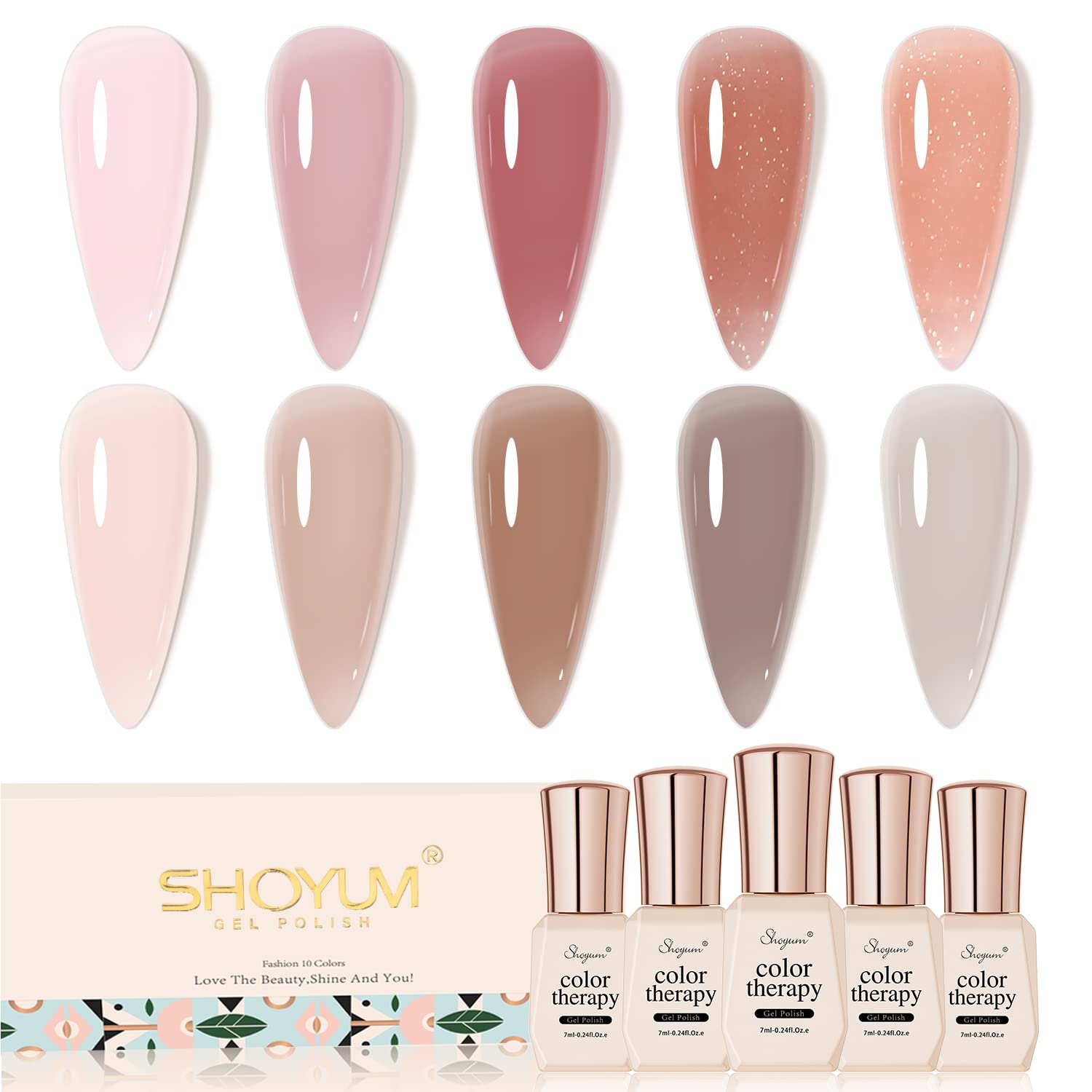 10Pcs Jelly Gel Nail Polish Set Nude Translucent Dark Skin Colors Rose Maple Red Sheer Gel Polish Kit Brown Semi-Transparent Fall Nail Polish Gel UV LED Soak Off Home DIY 7ml-Velvo Beauty