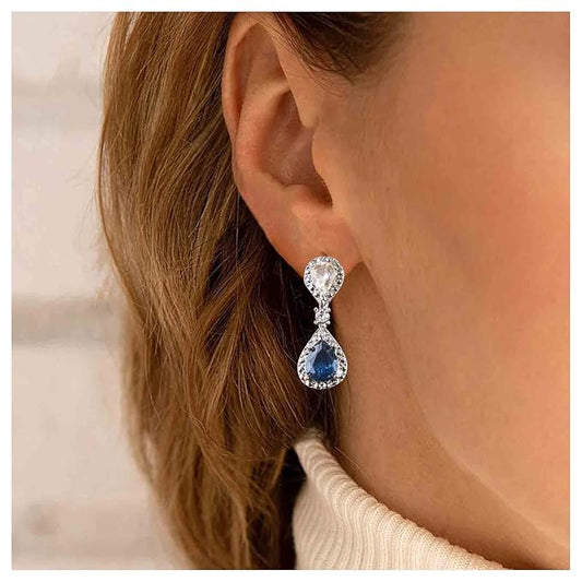 Vintage Sapphire Drop Earrings Oval Sapphire Crystal Earrings Silver Teardrop Rhinestone Stud Earrings Blue Crystal Wedding Earrings Jewelry for Women and Girls Gifts-Velvo Beauty