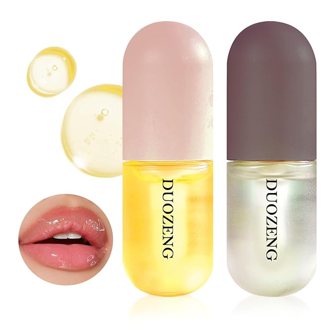 Lip Plumper Set,Lip Plumper Oil Gloss Moisturizing Lip Plumper Lip Care Serum,Hydrating Plump Gloss Reduce Fine Lines,Lip Plumper for Day & Night Use Set B（2Pcs）-Velvo Beauty