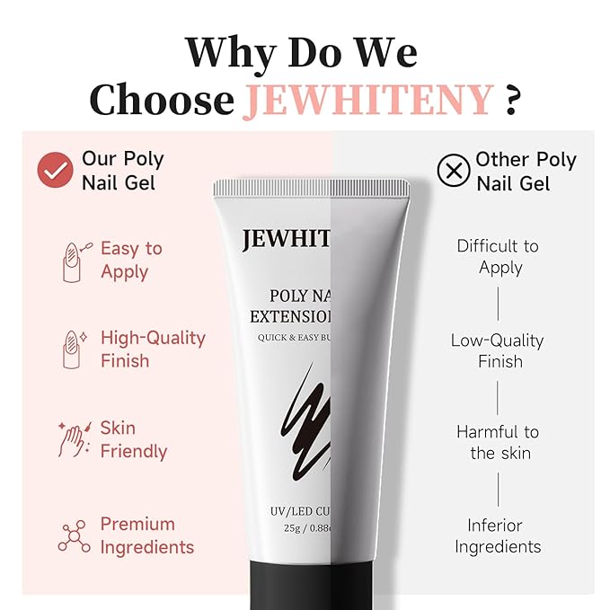 JEWHITENY Poly Nail Gel Set Clear Pink White Neutral Classic Color Poly Extension Gel With Base and Top Coat Slip Solution French Manicure for Home DIY Need U V Lamp Curing-Velvo Beauty