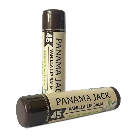 Panama Jack Sunscreen Lip Balm - SPF 45, Broad Spectrum UVA-UVB Sunscreen Protection, Prevents & Soothes Dry, Chapped Lips, Vanilla, Pack of 2-Velvo Beauty