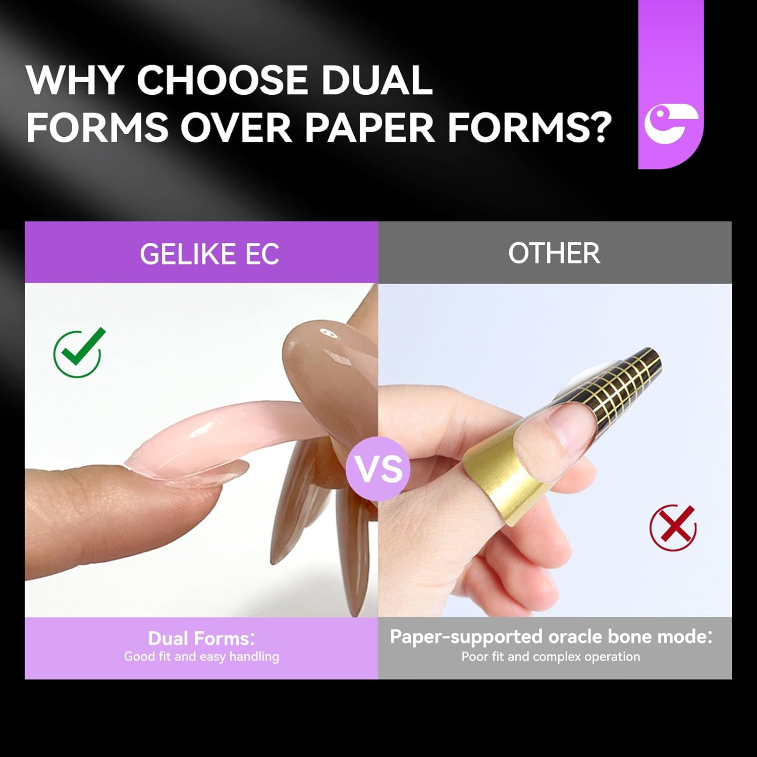 Gelike EC Cat Dual Forms for Extension: 120 Pcs Color Nail Form, 12 Size Nail Forms For Builder, Half Matte Gel Forms For Manicure Art Design Salon Diy-Velvo Beauty