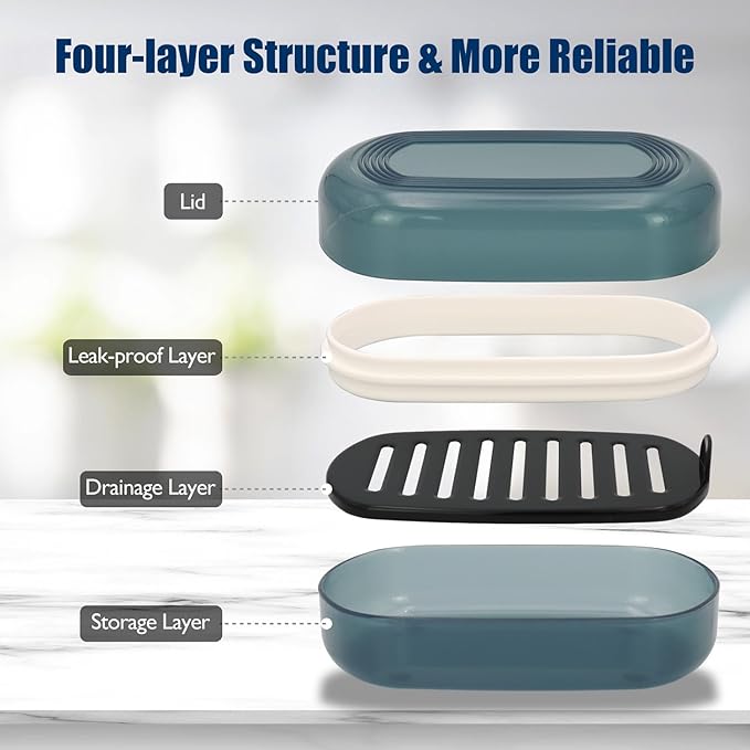 Shampoo Bar Holder Travel Case, Large Soap Holder for 5 oz/10 oz Oversized Bars, Durable & Versatile Storage Soap Container with Drainage Layer (Blue Style A-Large)-Velvo Beauty