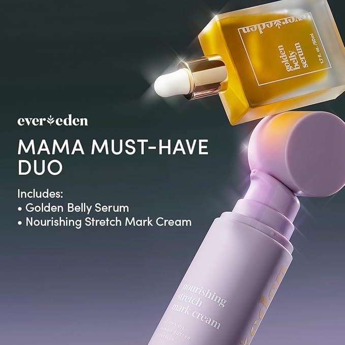 Evereden Mama Must-Have DUO - Golden Belly Stretch Mark Oil & Nourishing Stretch Mark Cream - Dermatologist-Developed Clean & Vegan Maternity Skin Care for Stretch Mark Reduction & Skin Hydration-Velvo Beauty