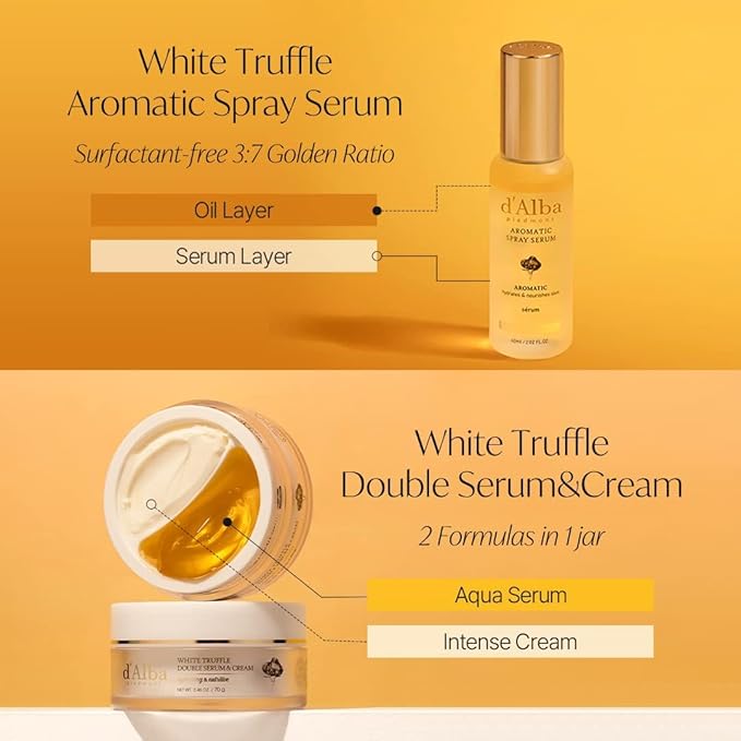 d'Alba Italian White Truffle Vegan Gift for HER, First Aromatic Spray Serum & Double Serum & Cream, Facial Skincare Gift Set-Velvo Beauty