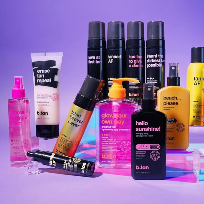 b.tan Violet Self Tan Foam & Face Mist Kit | Lovers Bundle - Dark Sunless Tanning Mousse, Bronzing Glow Gradual Facial + Body Spray, Mitt Applicator, 1 Hour Express, No Fake Tanner Smell, 6.7 Fl Oz-Velvo Beauty