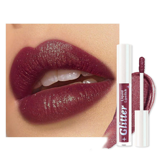 Plum Metallic Lipstick for Women,Lightweight Glitter Sparkling Liquid Lipsticks,Shimmer Lip Gloss Stain Long Lasting Waterproof Smudge Proof Non-Drying 24 Hour Full Coverage Lip Makeup,Vegan-Velvo Beauty