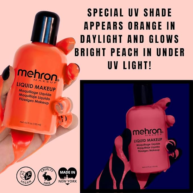 Mehron Makeup Liquid Makeup | Face Paint and Body Paint Perfect for Halloween, Cosplay I Air Brush Compatible 4.5 oz (133 ml) (Glow Orange)-Velvo Beauty