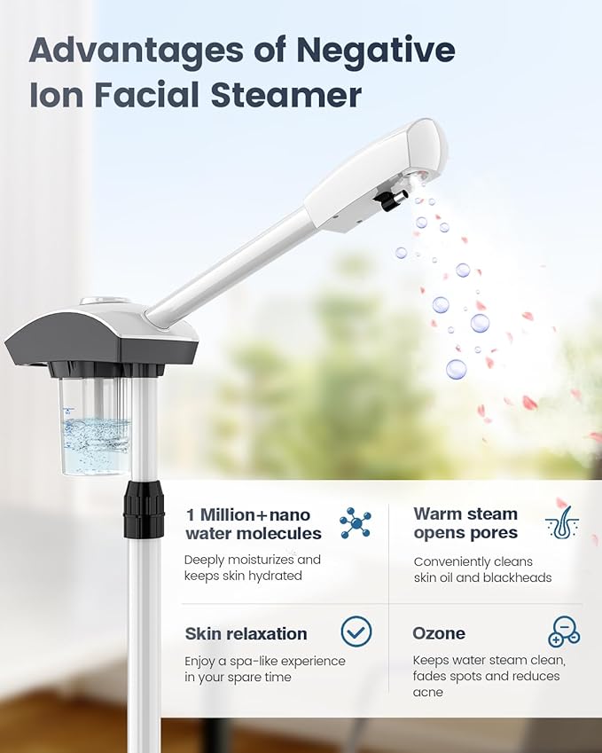Kingsteam Professional Ozone Nano-Ionic Facial Steamer | Deep Cleansing Hydrating | Salon Home Spa Face Steamer | Pore Cleanser | 60-Min Timer | 360° Swivel | Esthetician Favorite Tool,White-Velvo Beauty