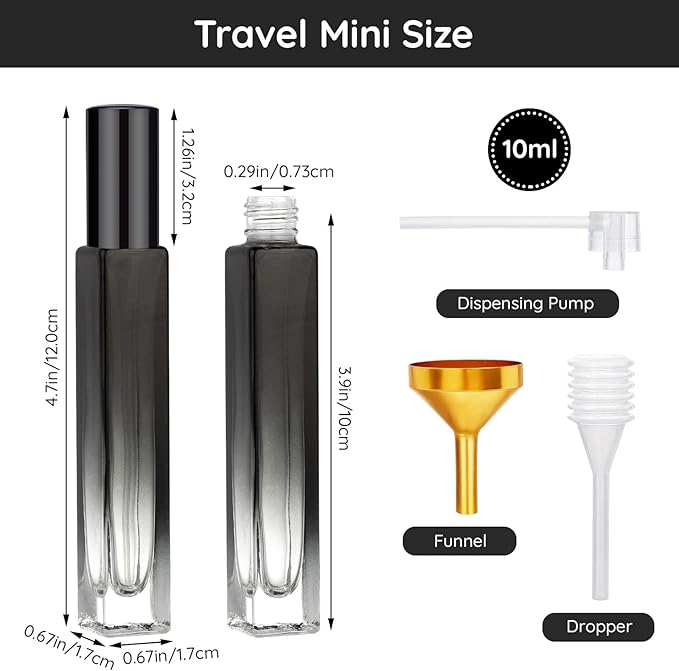 Segbeauty 0.34oz Refillable Glass Perfume Bottle,10 Pack of 10ml Perfume Container For Travel, Empty Atomizer Sprayer for Cologne Dispenser, Travel Sample Bottles Cologne Making Kit with Refill Tool-Velvo Beauty