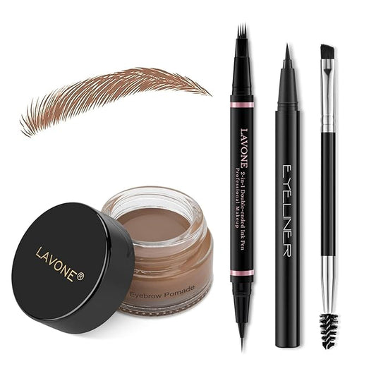 Eyebrow Pencil Makeup Kit, with Waterproof 2-IN-1 Microblading Eyebrow Pen, Eyebrow Pomade, Eyeliner and Dual-ended Eyebrow Brush, Brow Pencil Kit for Natural Eyebrows - Auburn-Velvo Beauty