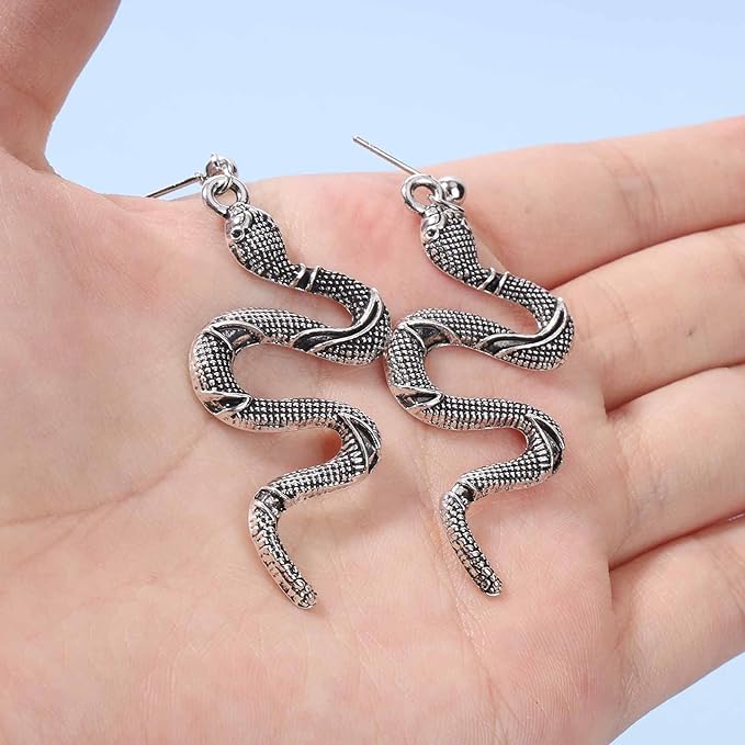 Punk Snake Earrings Silver Snake Dangle Earrings Serpent Drop Earrings Gothic Earrings Jewelry for Women and Girls-Velvo Beauty