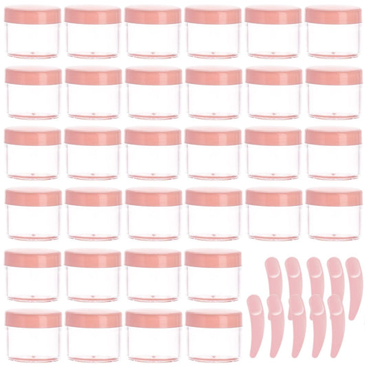 Refillable Cosmetic Sample Jars - 100 Pack 20g (0.7oz) Pink Small Travel Containers with Lids + 10 Mini Makeup Spatulas - BPA Free-Velvo Beauty