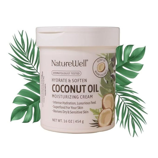 NATURE WELL Hydrate & Soften Coconut Oil Moisturizing Cream for Face, Body, & Hands, Non-Greasy, Intense Hydration & Luxurious Feel, Revives Dry & Sensitive Skin, Superfood for Your Skin, 16 Oz-Velvo Beauty