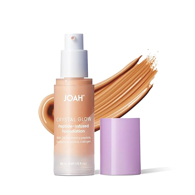 JOAH Crystal Glow Peptide-Infused Foundation, 2-in-1 Multitasking Korean Makeup with Blurring Face Primer, Luminizer, Hydration & Skin Defense for a Flawless Finish, 1.01 Oz, Light Medium Neutral-Velvo Beauty