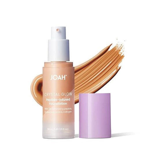JOAH Crystal Glow Peptide-Infused Foundation, 2-in-1 Multitasking Korean Makeup with Blurring Face Primer, Luminizer, Hydration & Skin Defense for a Flawless Finish, 1.01 Oz, Light Medium Neutral-Velvo Beauty