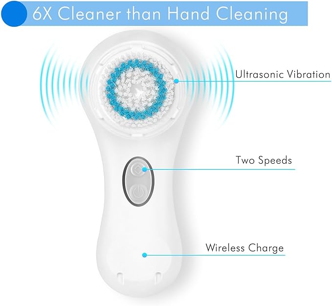 Microtree Facial Cleansing Brush, Electric Face Scrubber Exfoliator for Women Skin Care Deep Cleaning Exfoliating, Rechargeable Waterproof with 2 Sonic Vibration Speeds for Home & Travel(White)-Velvo Beauty