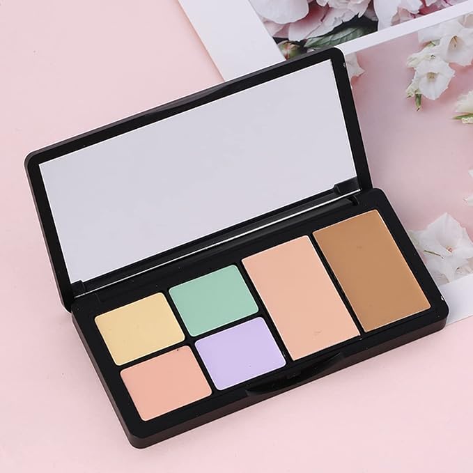 Concealer Contour Palette, 6 In 1 Color Correcting Concealer Contour Makeup Palette, Contouring Foundation Highlighting Makeup Kit for Dark Circles, Blemish With 2 Packs Brush (1#)-Velvo Beauty