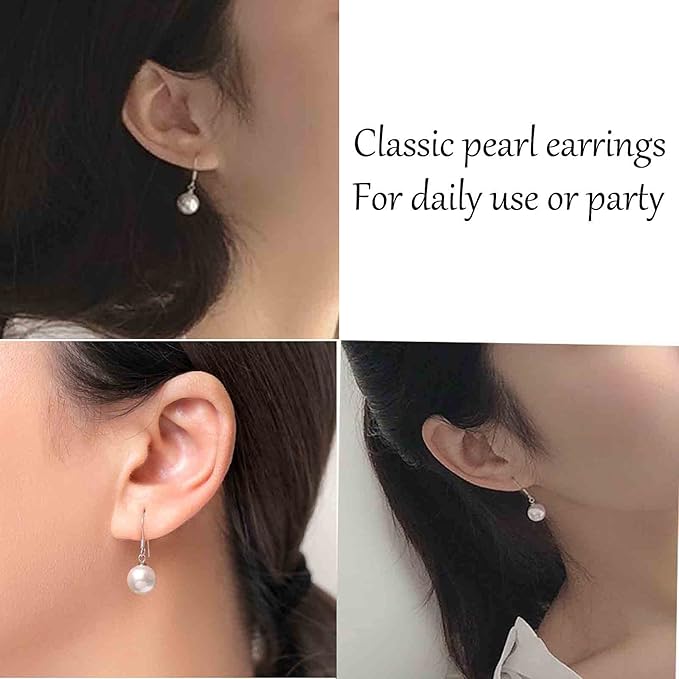 Boho Pearl Hook Earrings Freshwater Pearl Drop Earrings Silver Round Dangle Earrings Bridal Earrings Jewelry for Women and Girls Bridesmaid Gifts-Velvo Beauty