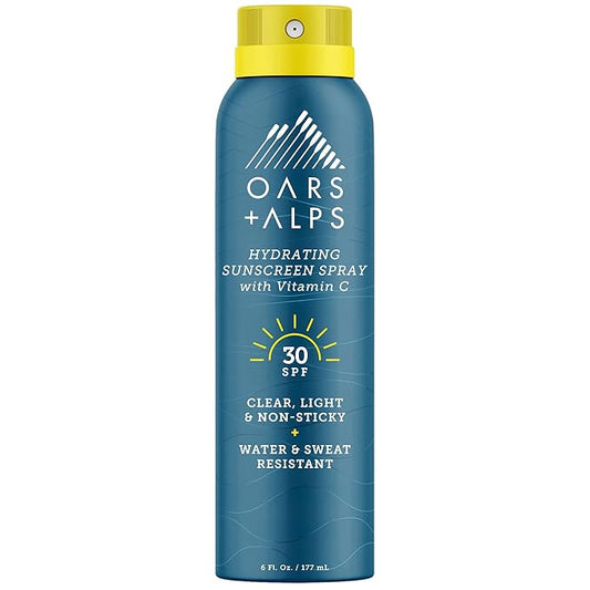 Oars + Alps Hydrating SPF 30 Sunscreen Spray, Naturally Derived Skin Care Infused with Vitamin C and Antioxidants, Water and Sweat Resistant, 6 Oz, 1 Pack-Velvo Beauty