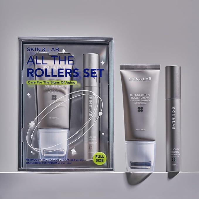 [SKIN&LAB] Anti-aging Rollers Duo Set, includes Bakuchiol Eye and Retinol Lifting Roller, Korean Vegan Skincare Gift Set, Gift for women, Christmas skincare gift set-Velvo Beauty