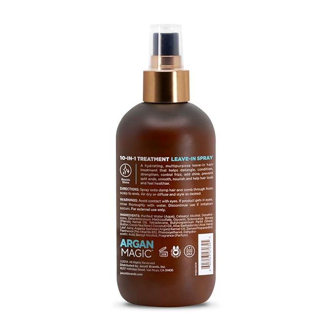 Argan Magic 10 in 1 Hair Treatment & Stylizing Multipurpose Leave in Spray for all Hair Types | Made in USA | Paraben Free | Cruelty Free (8 oz)-Velvo Beauty