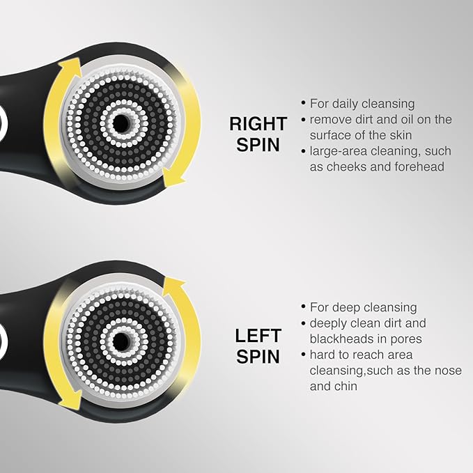 Face Scrubber Exfoliator,Facial Cleansing Brush Rechargeable IPX7 Waterproof with 5 Brush Heads,Electric Face Spin Brush for Exfoliating, Massaging and Deep Cleansing (Black Color)-Velvo Beauty