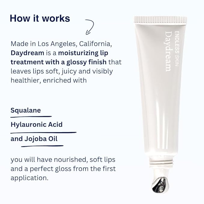 Endless Skin - Daydream - Natural Vanilla Flavor Lip Balm with Jojoba Oil, Hyaluronic Acid and Squalane - Ultra Glossy Finish that Nourishes and Hydrates Your Lips - Vegan and Paraben Free - 15ml-Velvo Beauty