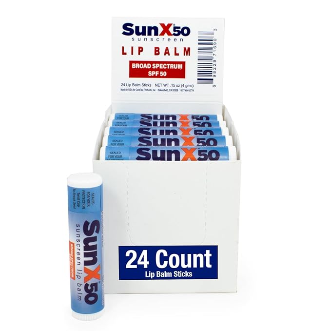 Sun X 50 Lip Balm SPF 50 (Pack of 24) - Lip Sunscreen SPF 50 Water Resistant Up To 80 Minutes and Free Parabens & Oxybenzone - Broad Spectrum (UVA/UVB) Protection-Velvo Beauty