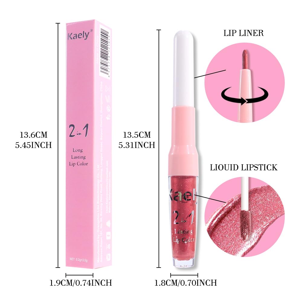 Kaely 2-in-1 Mauve Red Metallic Lipstick and Lip Liner, Shimmer Liquid Metallic Lipsticks for Women, Glitter Lip Gloss Stain Long Lasting Waterproof Smudge Proof 24 Hour, Vegan Makeup, 13-Velvo Beauty