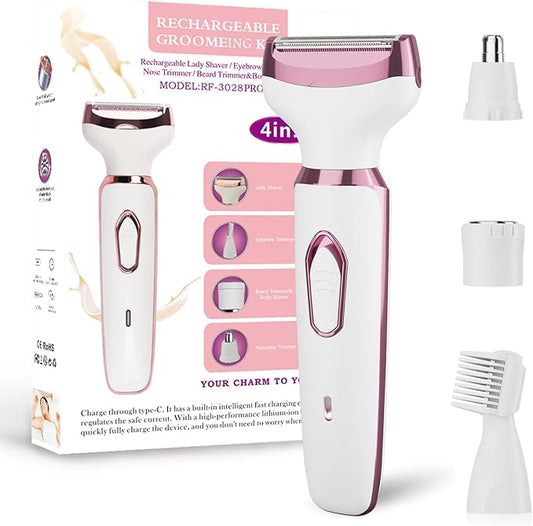 RUIM Electric Razor for Women, 4-in-1 Bikini Trimmer, Waterproof Electric Shaver for Women, Rechargeable Painless Pubic Hair Trimmer-Velvo Beauty