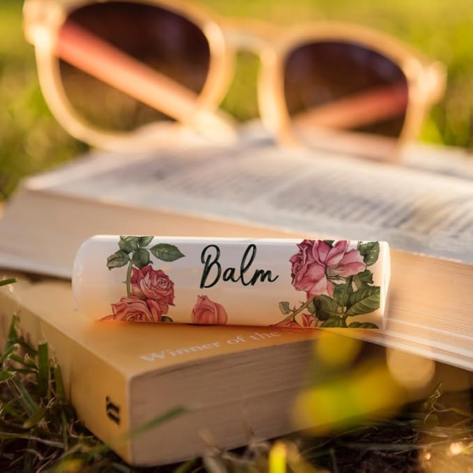 OLYCRAFT 100Pcs 4 Styles Pink Rose Lipstick Tag Stickers Vintage Lip Balm Label Sticker 2.1x1.7 inch/54x44mm Self Adhesive Border Lipstick Labels for Lip Balm Container Tubes Wrapping Decorations-Velvo Beauty