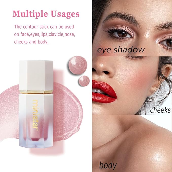 Liquid Highlighter Makeup, Long Lasting Liquid Luminizer for Glowing Skin Waterproof Smooth Glitter Highlight Face Illuminator Cream Contour Stick Body Shimmer Liquid Bronzer(#03 ROSE GOLD)-Velvo Beauty