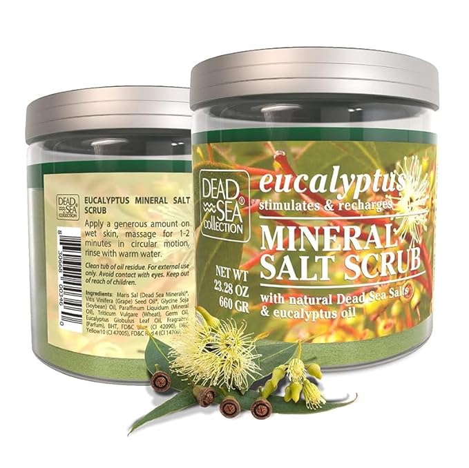 Dead Sea Collection Eucalyptus Salt Scrub – Exfoliating Body Scrub for Women – Moisturizing and Nourishing Skin – with Pure Oils and Dead Sea Minerals (23.28 Oz)-Velvo Beauty