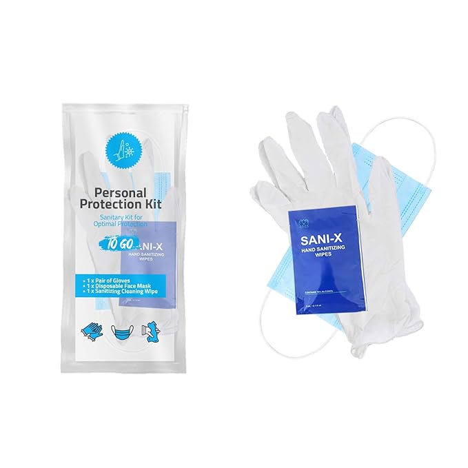 All-in-One Personal Protection Kits to GO - 10 Pack - With Plastic Gloves, Hand Cleansing Wipes, Disposable Face Mask-Velvo Beauty