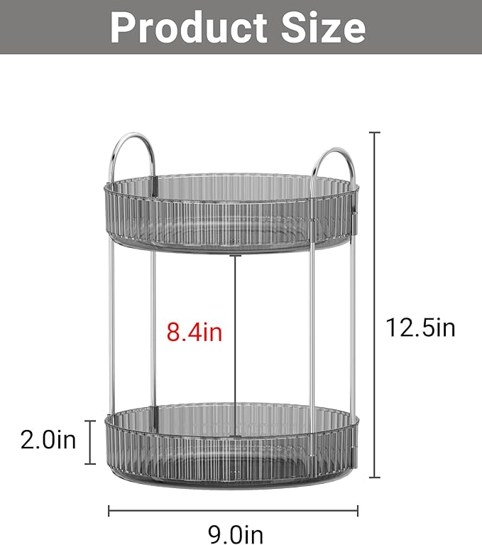 360 Rotating Makeup Organizer for Vanity,Bathroom Countertop Organizer,Spinning Perfume Organizer&Vanity Organizer(Grey-2 Tier)-Velvo Beauty