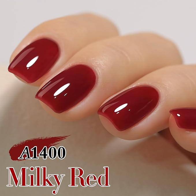 Double Rhythm Translucent Gel Polish Sheer Neutral Natural Light Milky Same Color Same Bottle 15ML Jelly Nail Polish Nail Art DIY at Home (Jelly Burgundy-A1400)-Velvo Beauty
