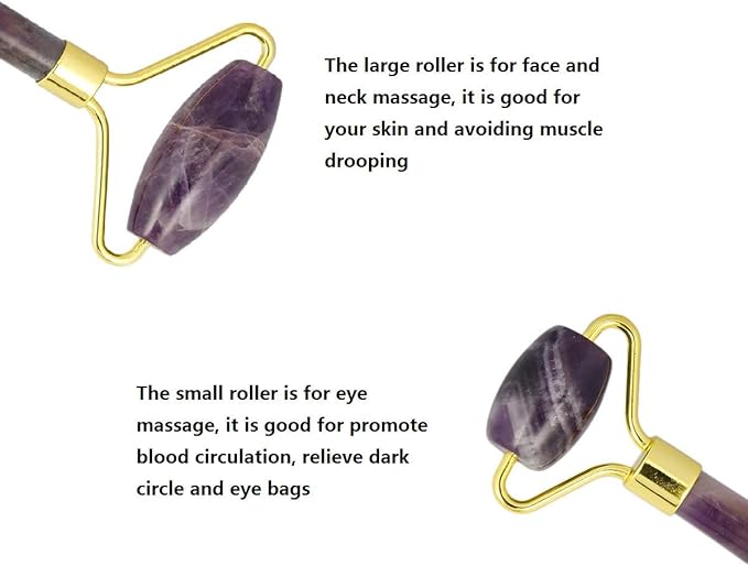 mookaitedecor Amethyst Roller & Rose Quartz Gua Sha Scraping Massage Tool Set, Face Massager for Wrinkles, Anti Aging-Velvo Beauty