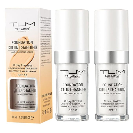 2PCS TLM Colour Changing Foundation - Flawless Coverage, Lightweight Formula, Adapts to Skin Tone, Hides Wrinkles & Lines, Hydrating & Long-Lasting, BB Cream Makeup Base Concealer Cover-Velvo Beauty
